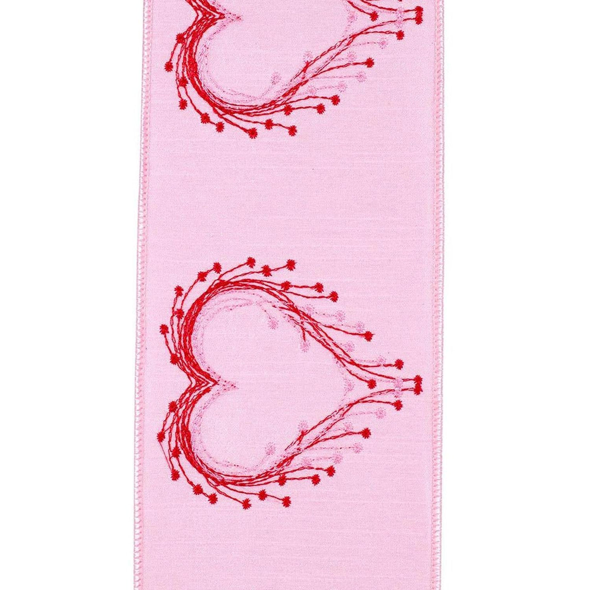 4" Heart Embroidery Dupioni Ribbon: Pink (5 Yards)