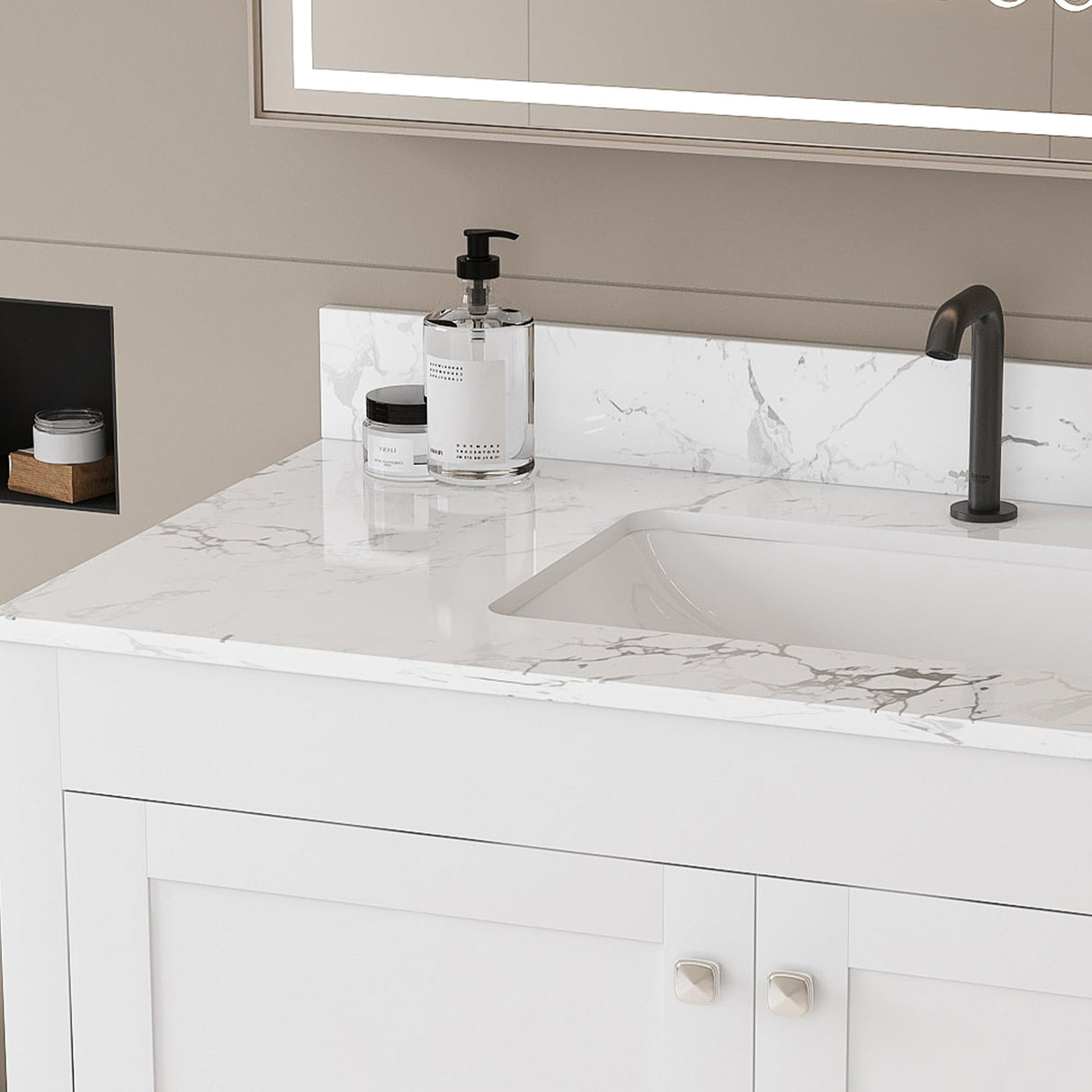 Modern 43" Bathroom Vanity with Artificial Marble Carrara