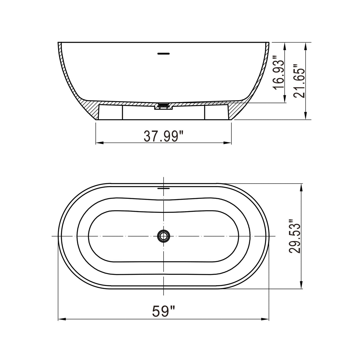 Small Size Stone Resin Solid Surface Oval Shape Freestanding Bathtub For The Bathroom - Matte White