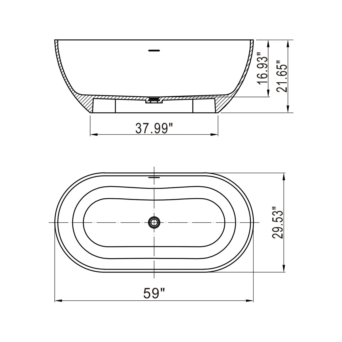 Small Size Stone Resin Solid Surface Oval Shape Freestanding Bathtub For The Bathroom - Matte White