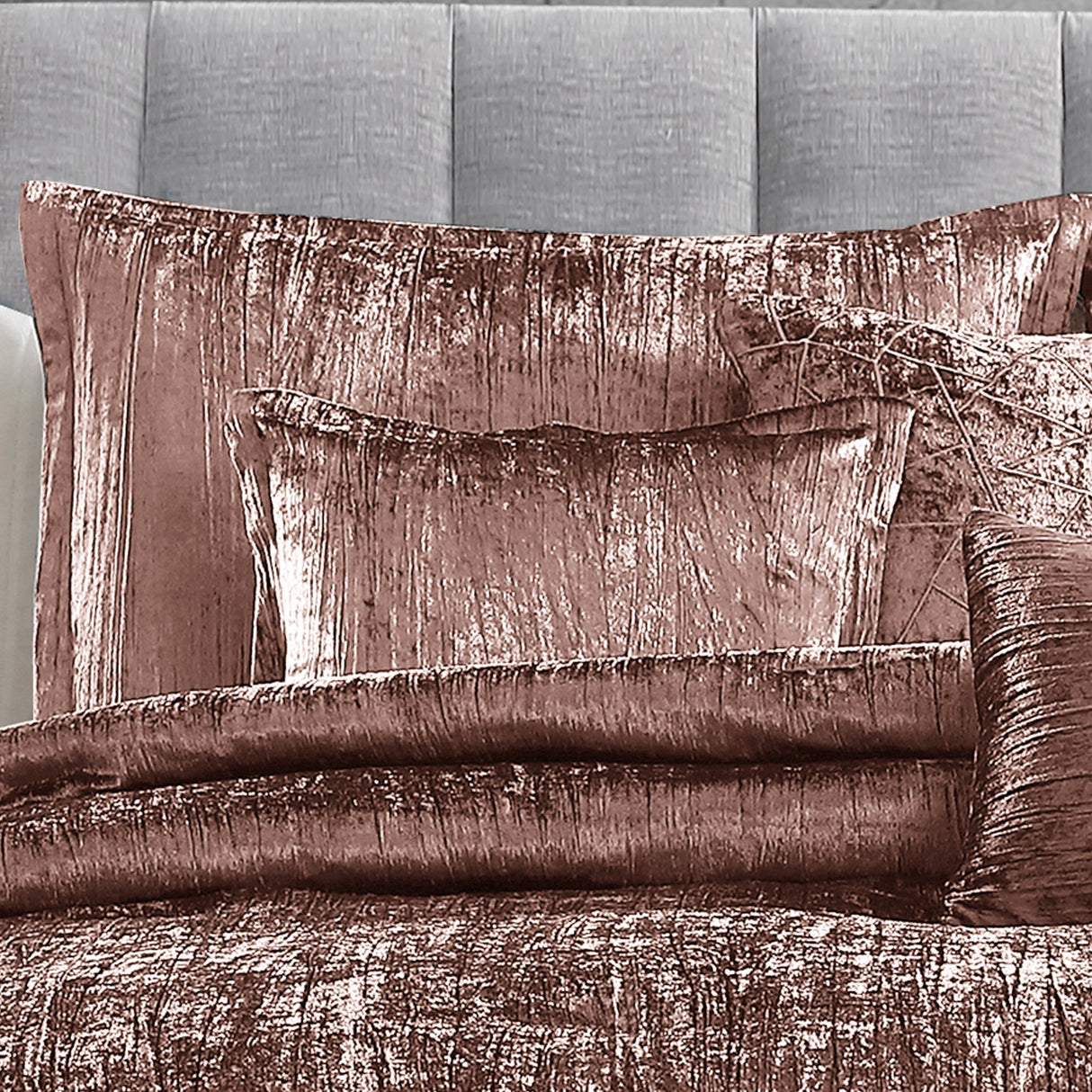 Blush Crinkle Velvet 7Pc Bedding Ensemble
