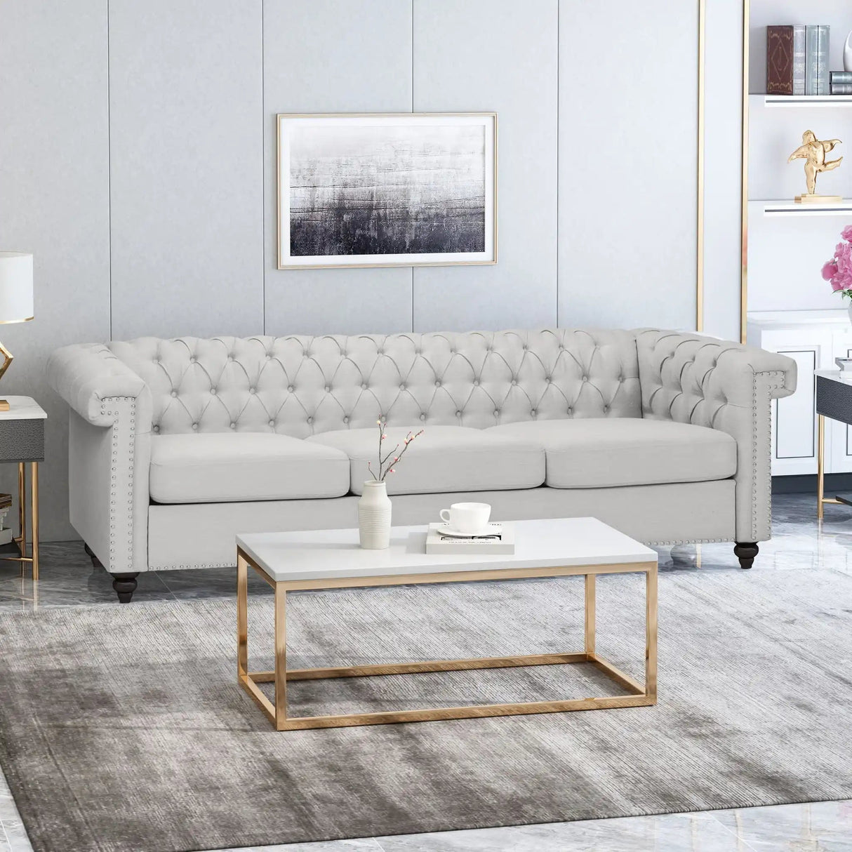 Chesterfield Style 3 Seater Sofa With Deep Button Tufting