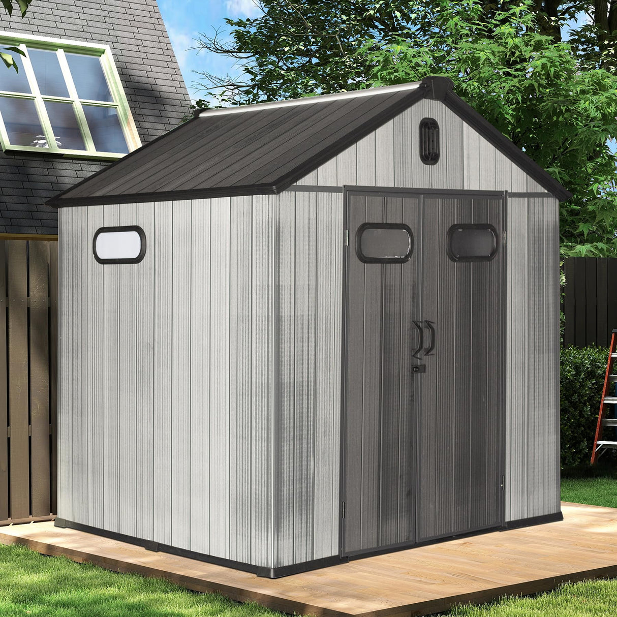 8x8FT Resin Outdoor Storage Shed with Lockable Door