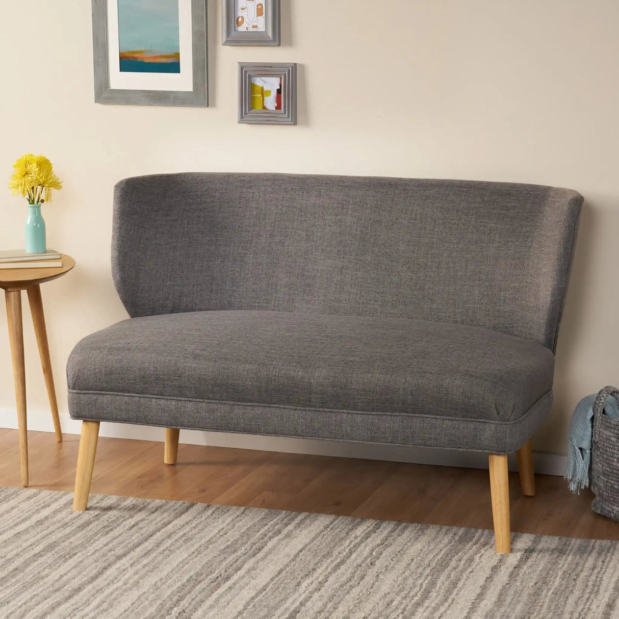 Elegant Classic Upholstered Loveseat With Curved Backrest