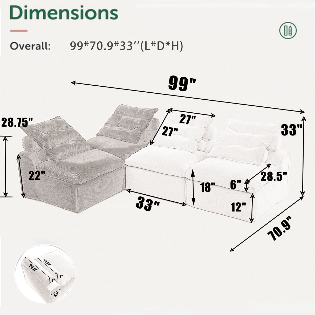 Modular Sofa No Armrests - BeigeBlack