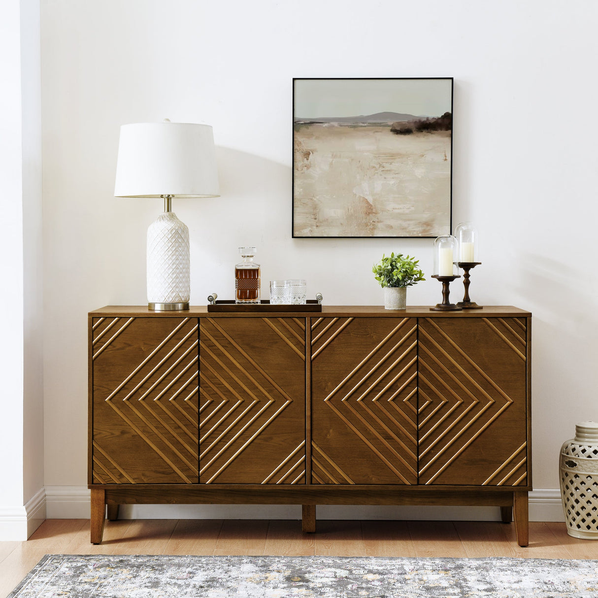Diamond-Fluted-Sideboard-Storage-Cabinet-with-Adjustable-Shelves-Buffets-&-Sideboards