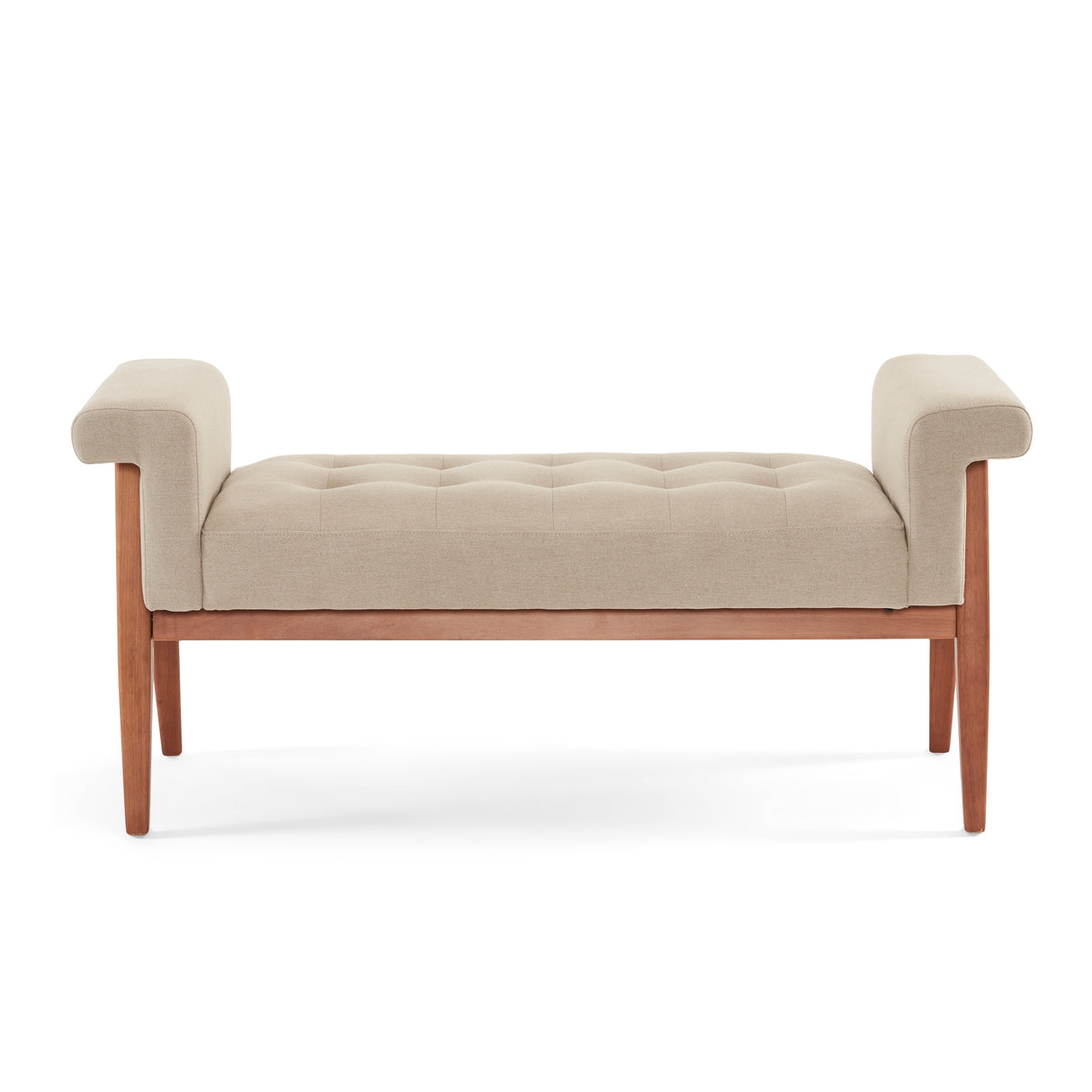 Beige Linen Tufted Ottoman – Elegant Footrest & Extra Seating