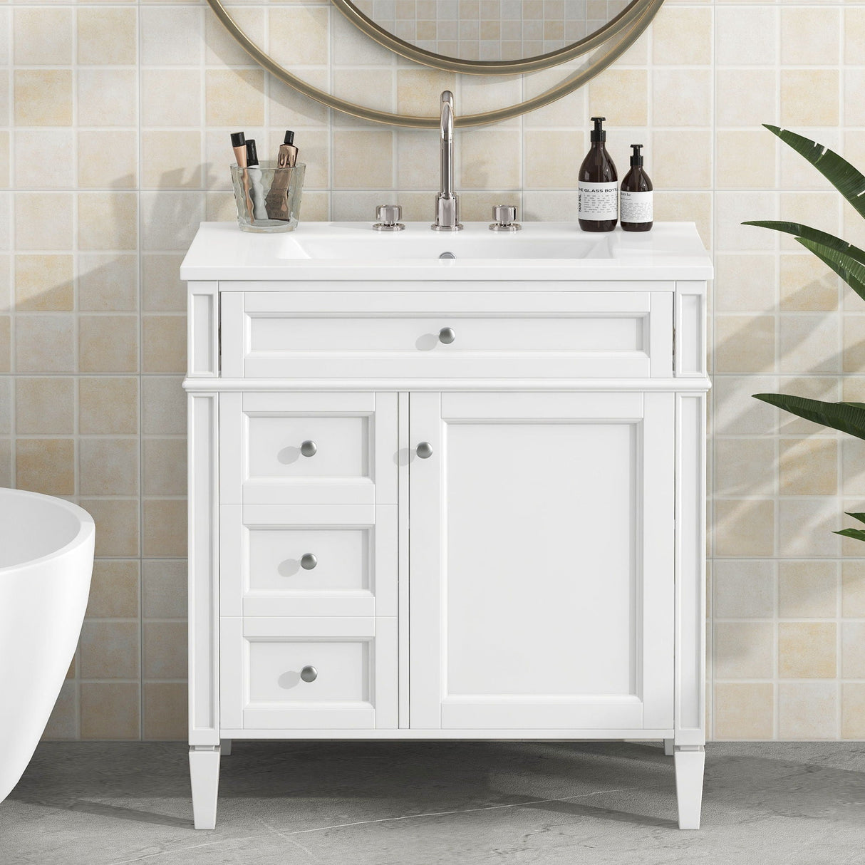 Bathroom Vanity With 2 Drawers and Tip-Out Drawer Storage Cabinet