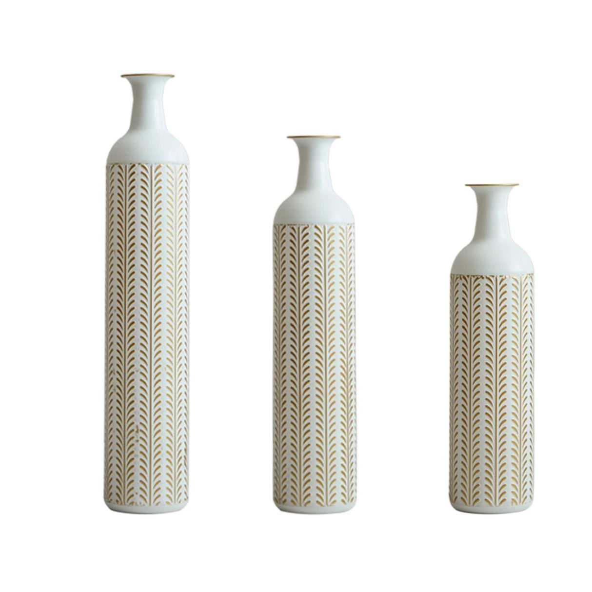 Floor Metal Vase Modern Style Decoration Home Metal Vase 3 Piece Set Gorgeous Home Decoration Large Glazed Metal Vase - Gold / White
