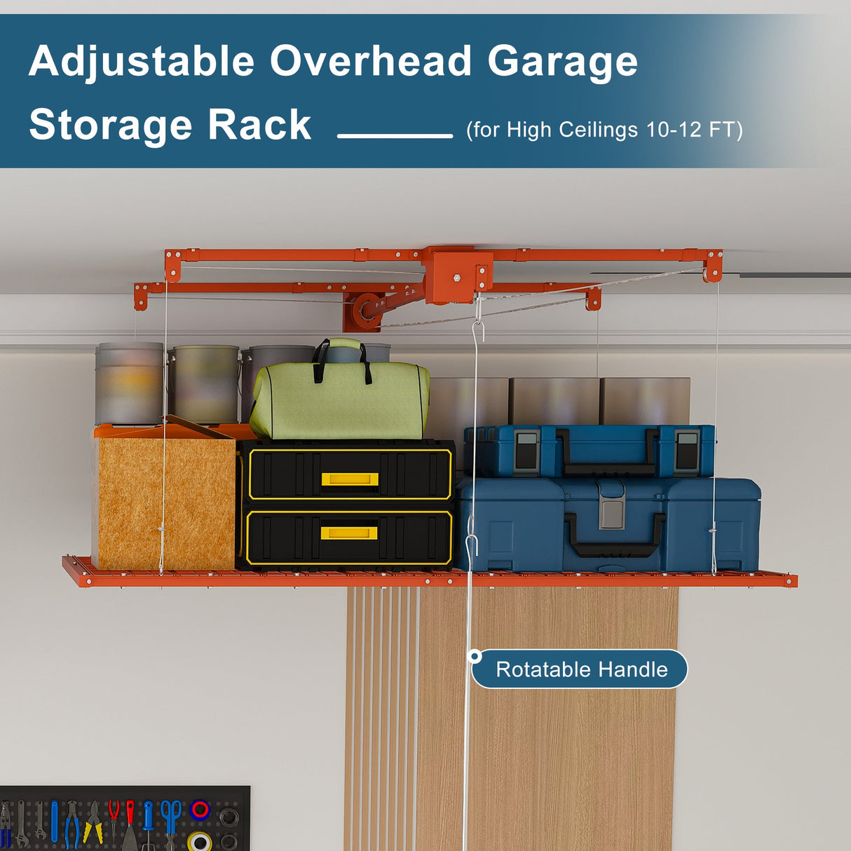 Orange Overhead Garage Storage Rack 4x8 FT