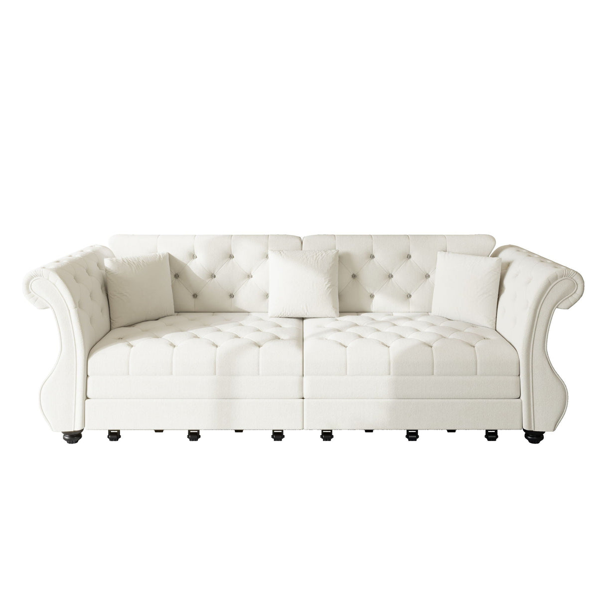Oversized Chesterfield Pull Out Sofa Bed, Roll Arm Couch With Flower Tufting For Living Room