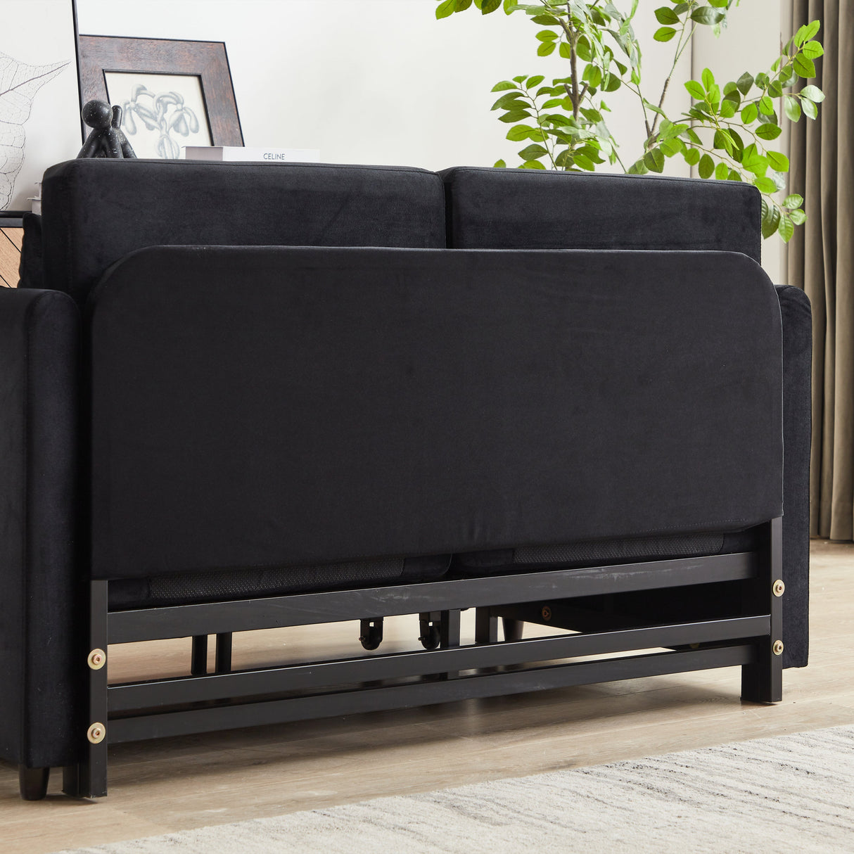 Conway Convertible Velvet Loveseat Sleeper with Arm Storage and Adjustable Back