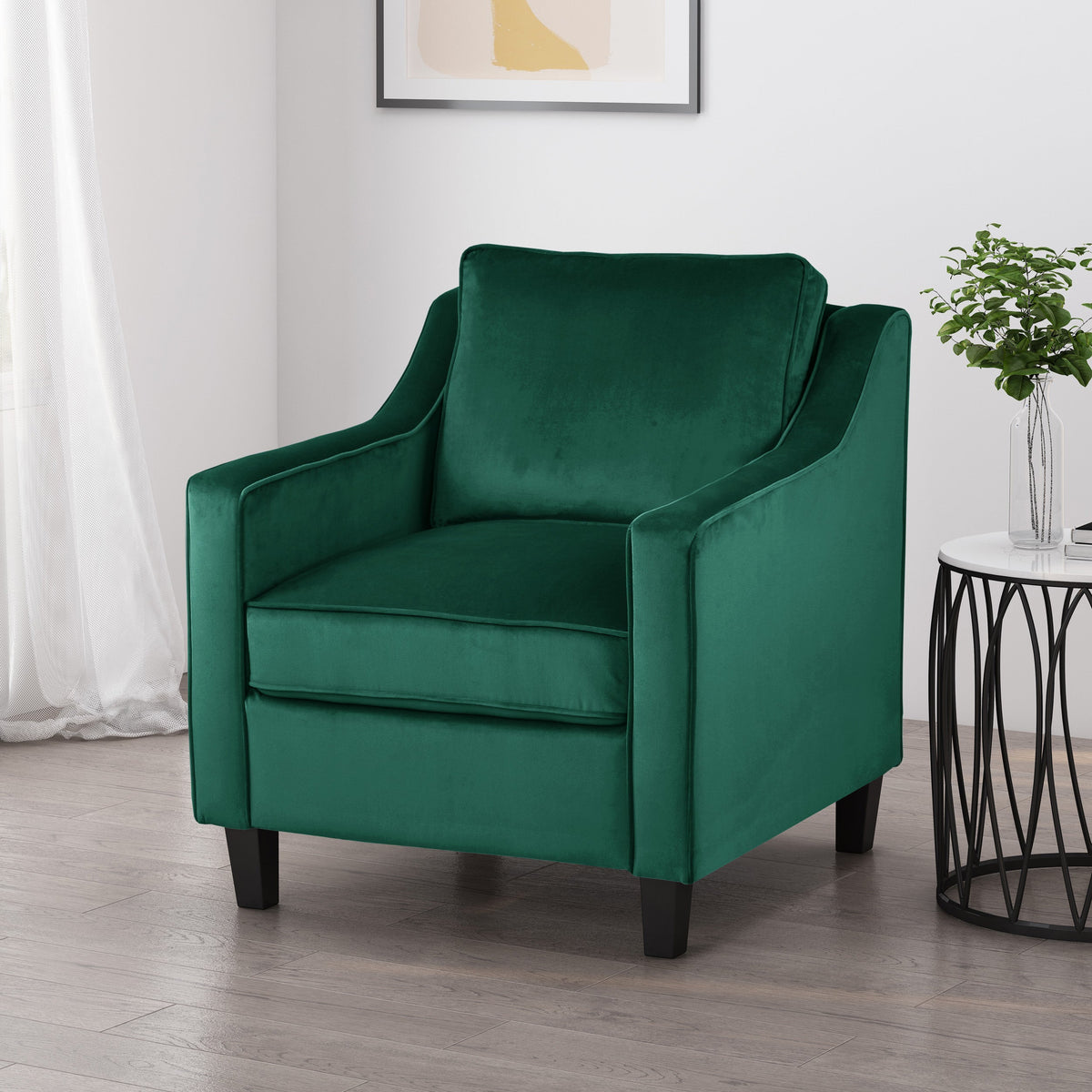 Green Velvet Upholstered Club Chair