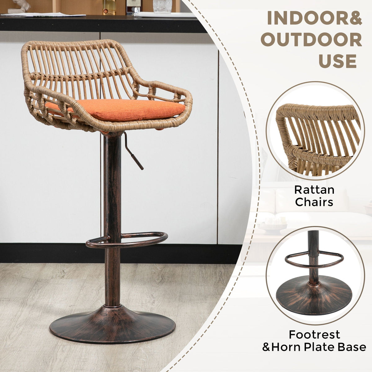 Modern Swivel Bar Stools Adjustable Counter Chairs With Footrest (Set of 2)