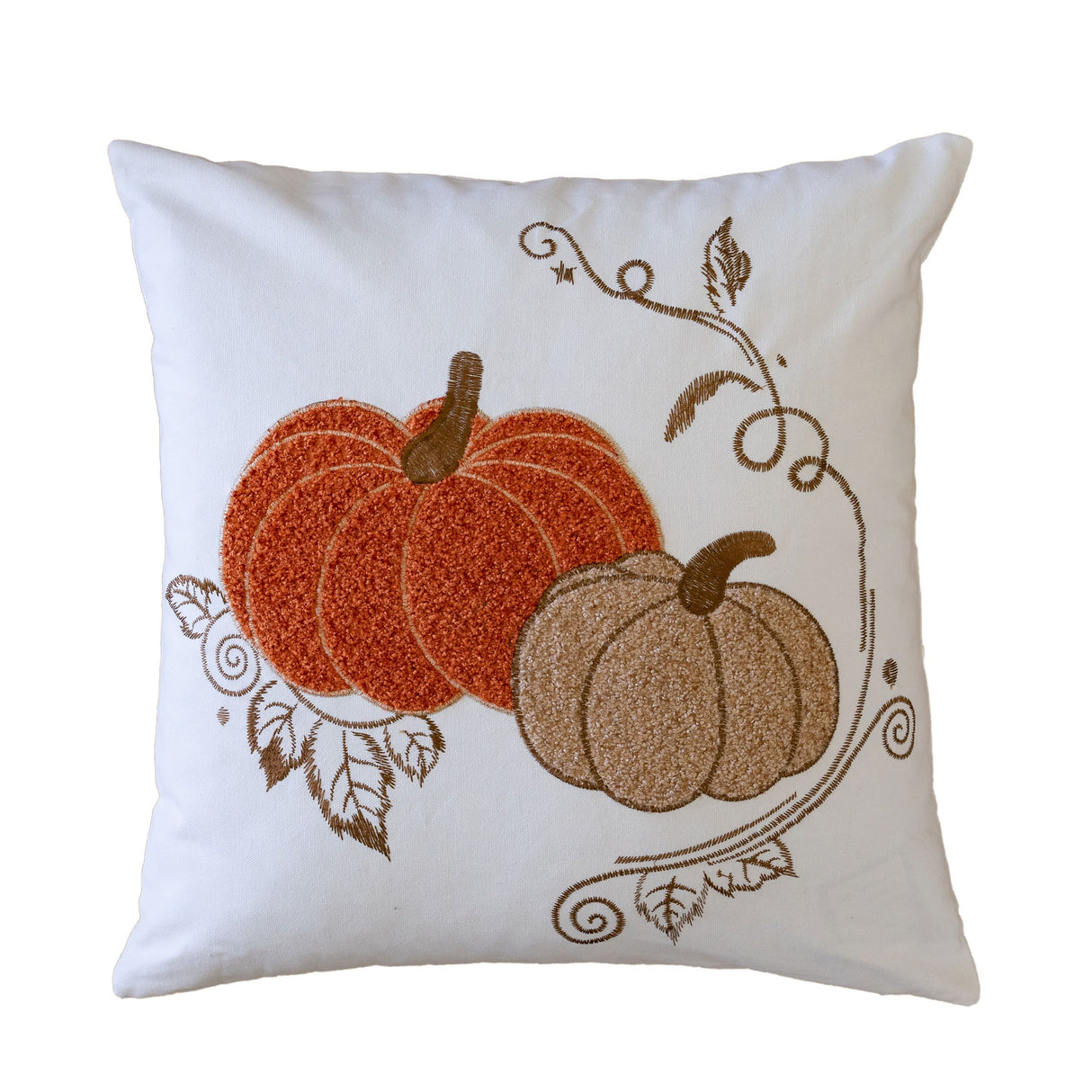 Pumpkin Embroidered Cotton Throw Pillow – Autumn Harvest Accent Cushion Set of 2