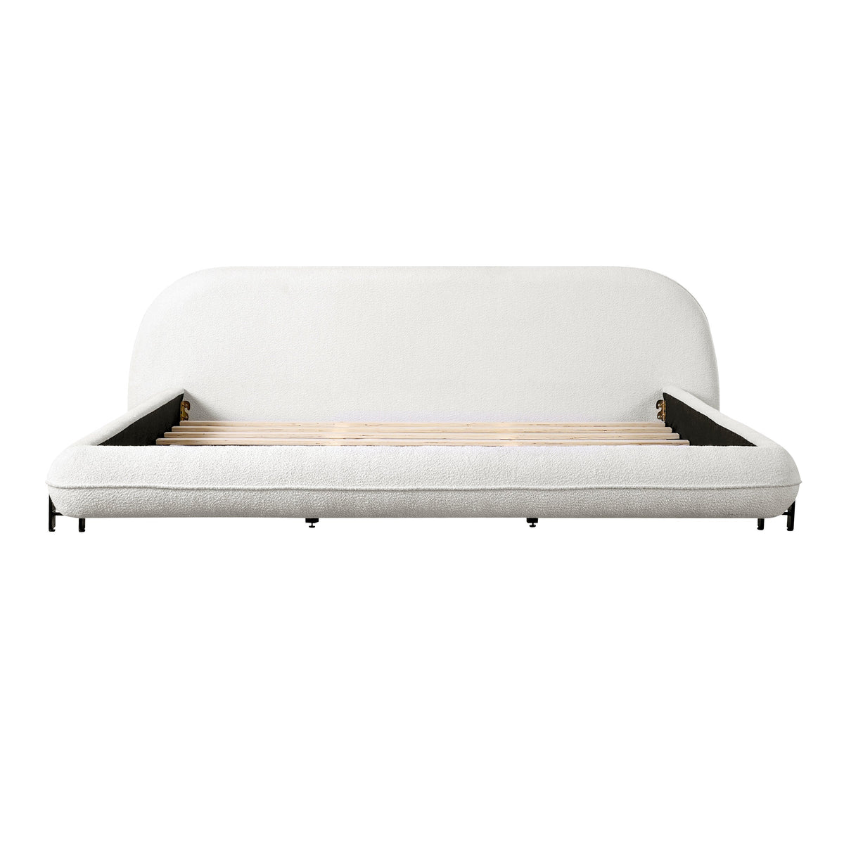 King Size Bed Frame with Boucle Fabric and Thick Headboard - Off White
