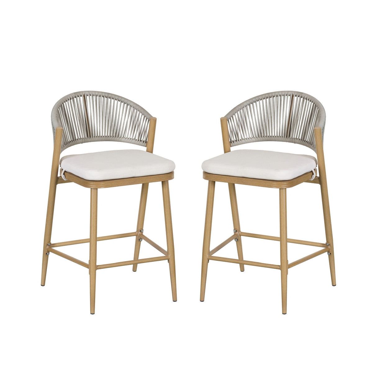 Outdoor 26" Counter Height Metal Frame Counter Stools With Scallop Shaped Backrest & Water Resistant Cushions