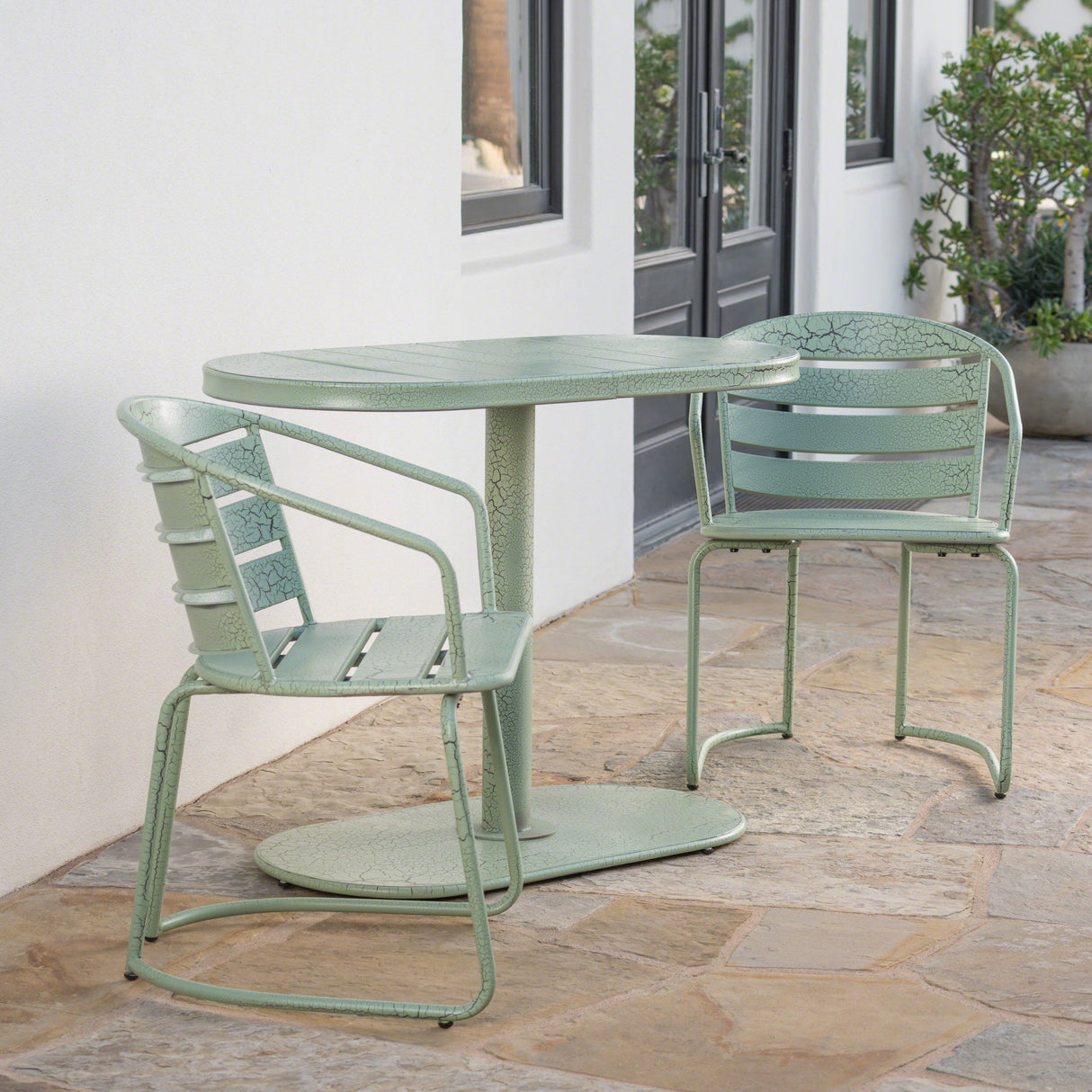 Santa Monica Bistro Set Modern Outdoor Dining Green Iron 3-Piece