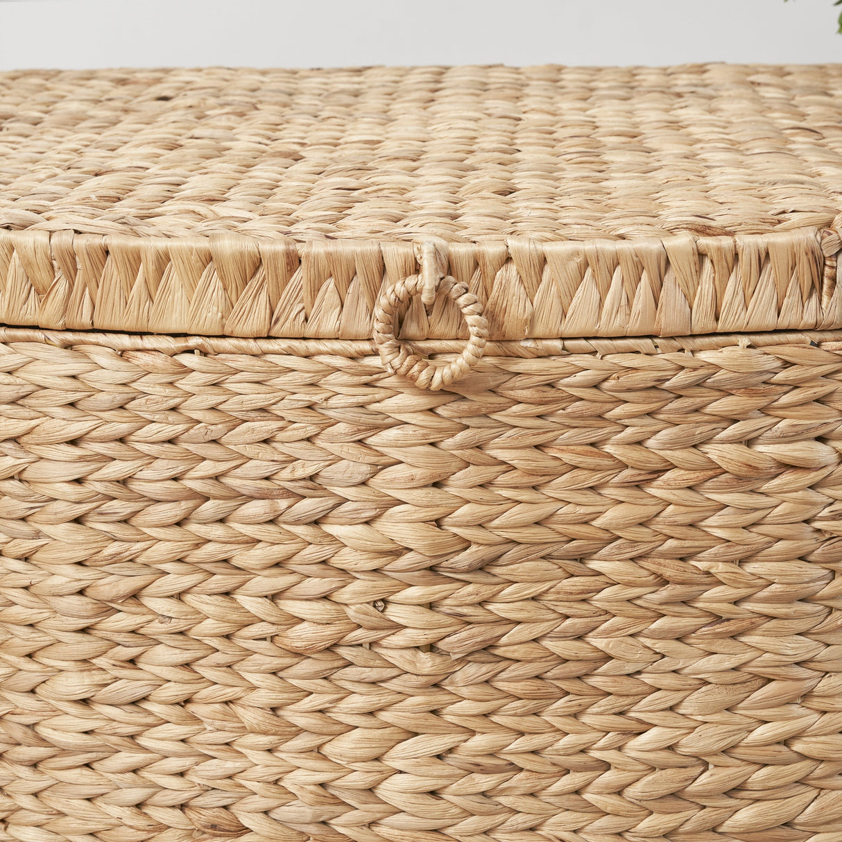Rectangular Curve Water Hyacinth Woven Wicker Trunk with Handles