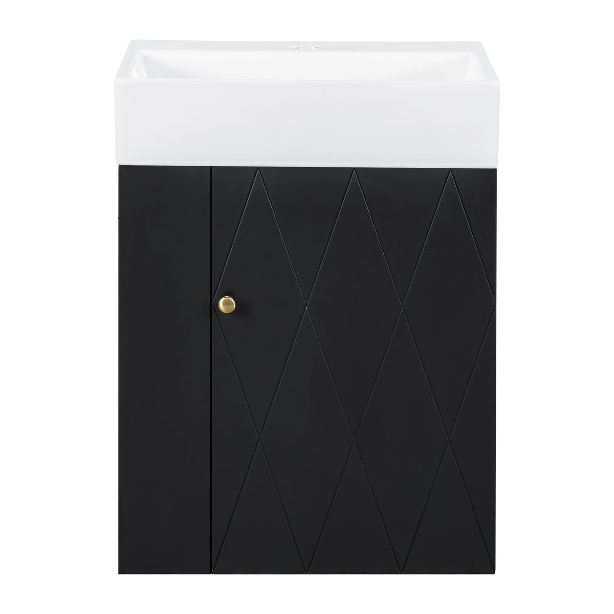 20 Inch Bathroom Vanity with Ceramic Sink, Diamond Pattern Door Design