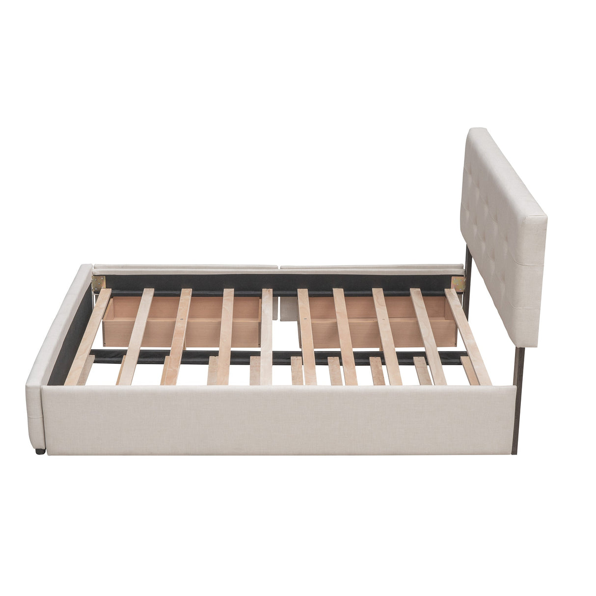 Upholstered Platform Bed with 2 Drawers and 1 Twin XL Trundle, Linen Fabric, Queen Size - Dark Beige(OLD SKU :LP100314AAA)