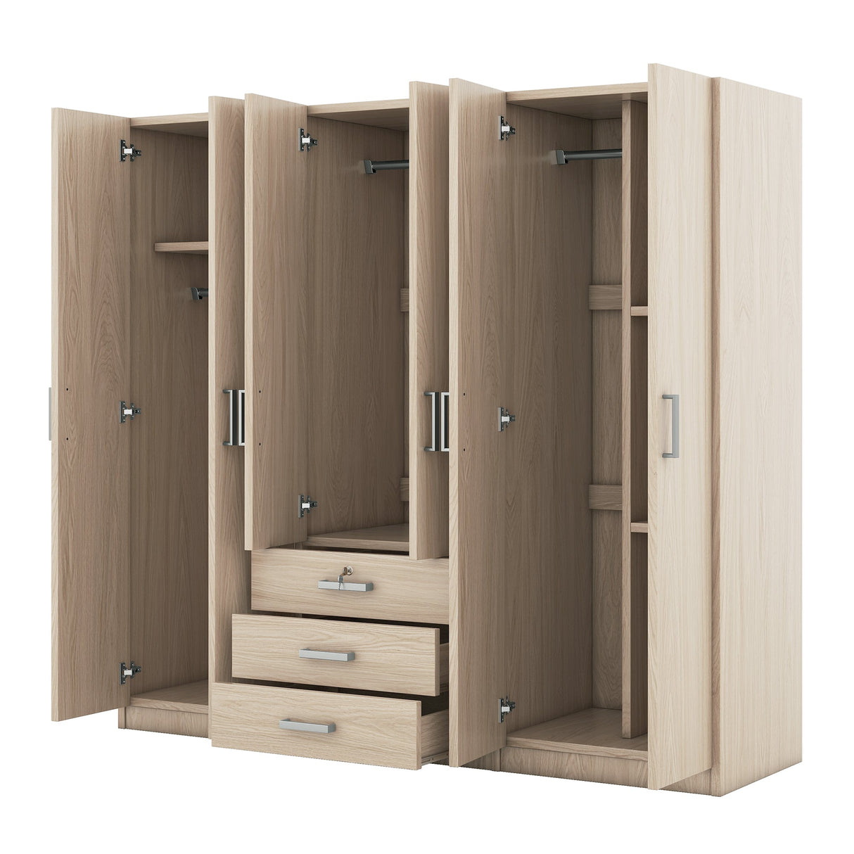 6-Doors Wooden Wardrobe Storage for Bedroom