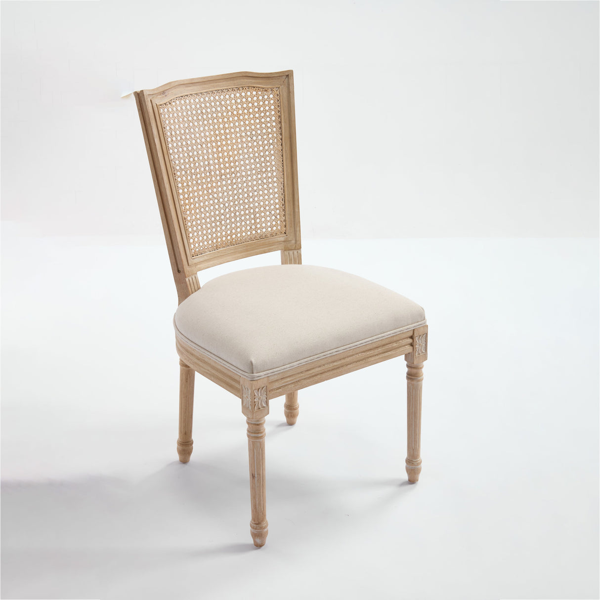 French Country Dining Chairs Set of 2 Upholstered With Natural Rattan Back
