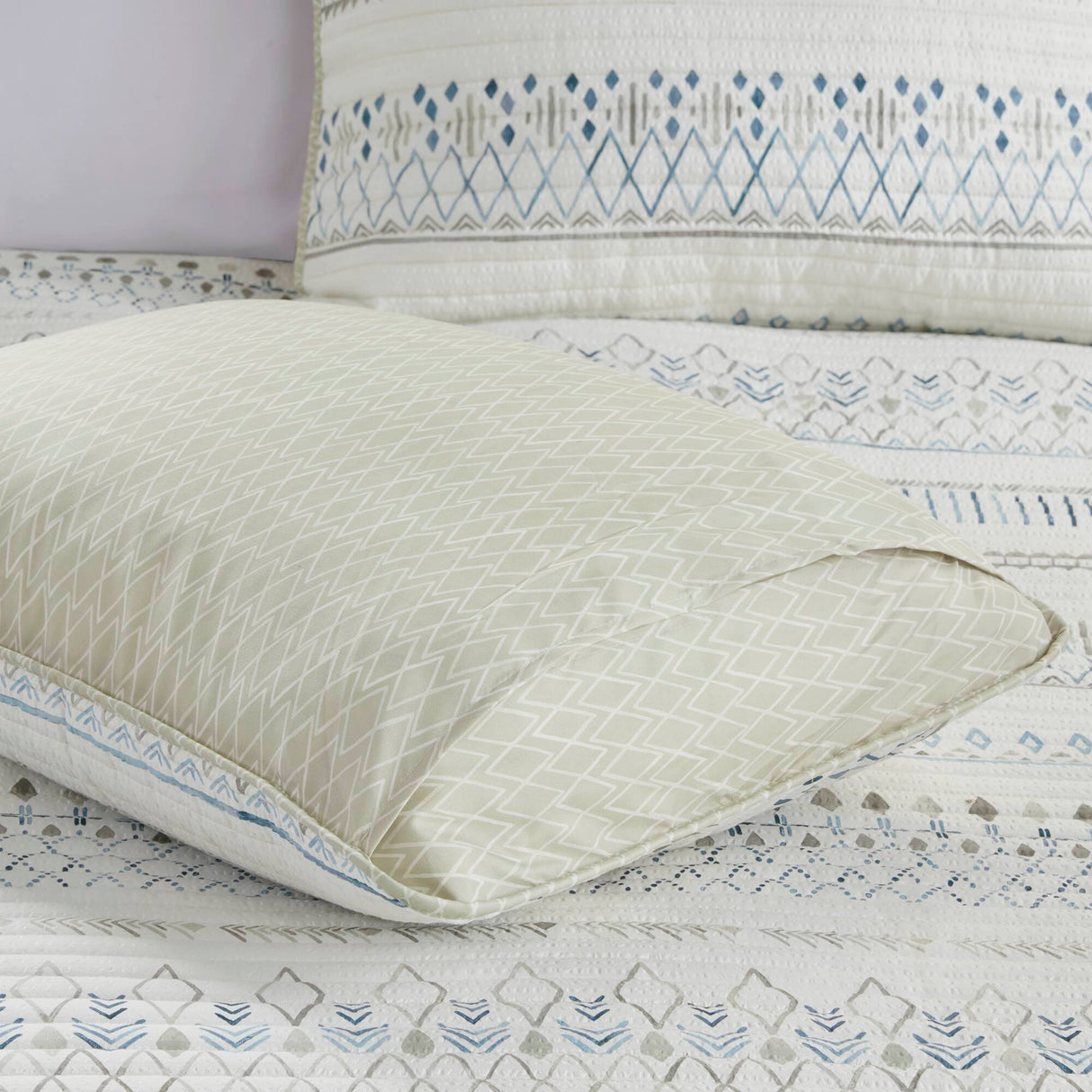 3 Piece Seersucker Quilt Set Taupe/Blue King/Cal King