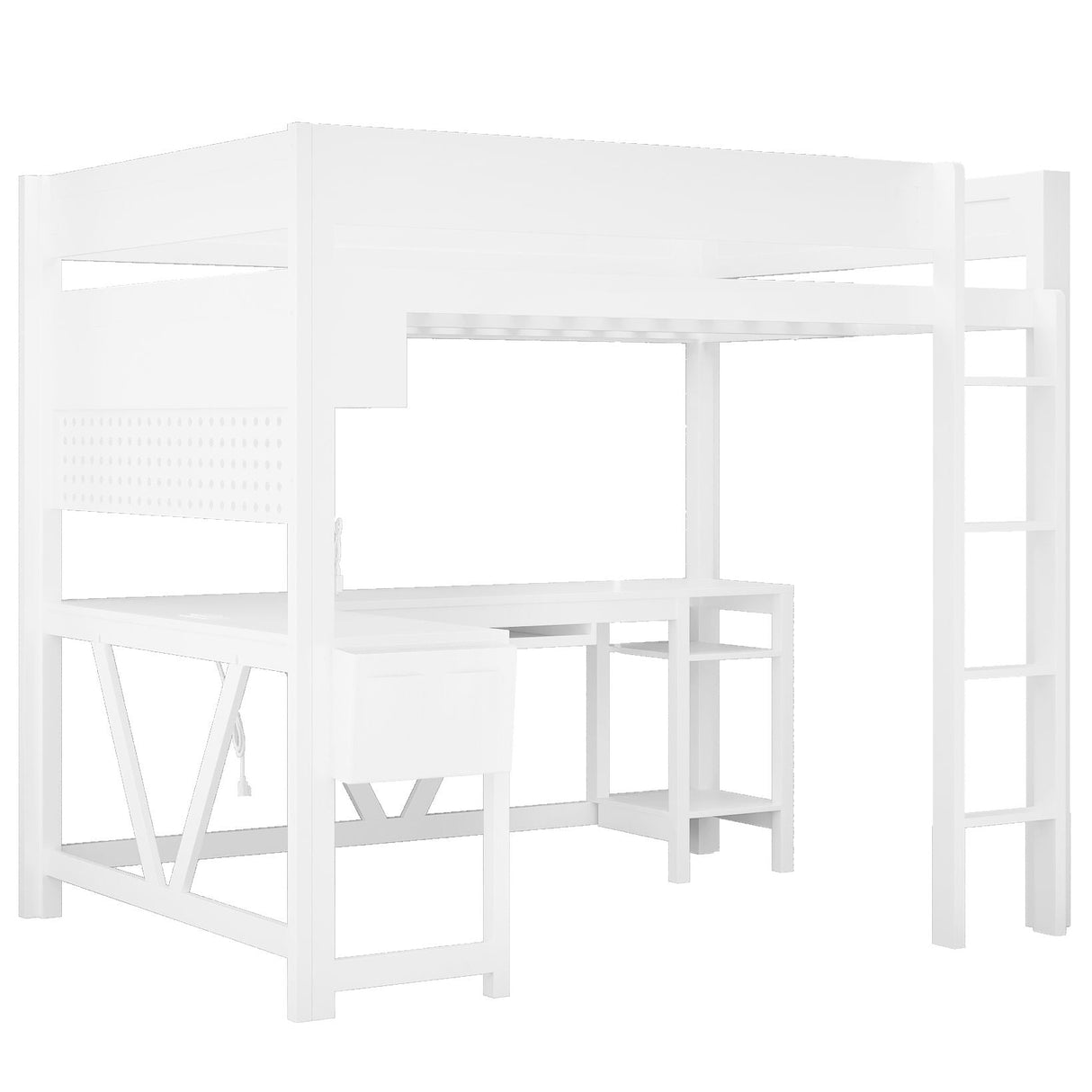 Gaming Loft Bed With Desk, Storage Shelves, LED And Charging Station