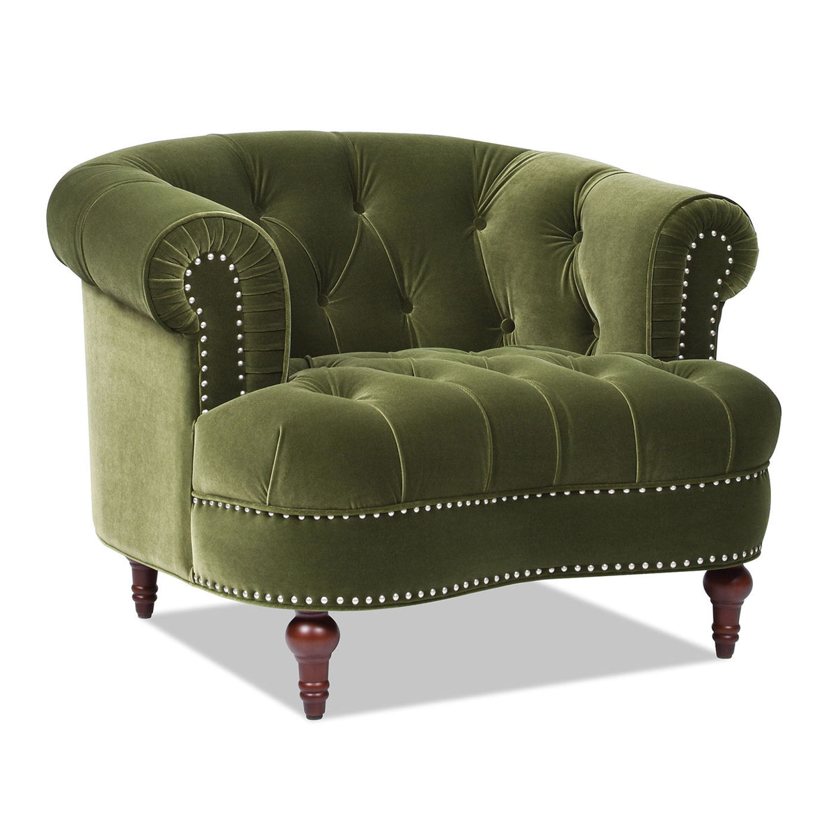 Victorian Tufted Upholstered Accent Chair with Nailhead Trim - Dark Red, Blue, or Pink