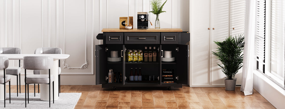 K&K 54 Inch Large Kitchen Island with Rubber Wood Drop Leaf