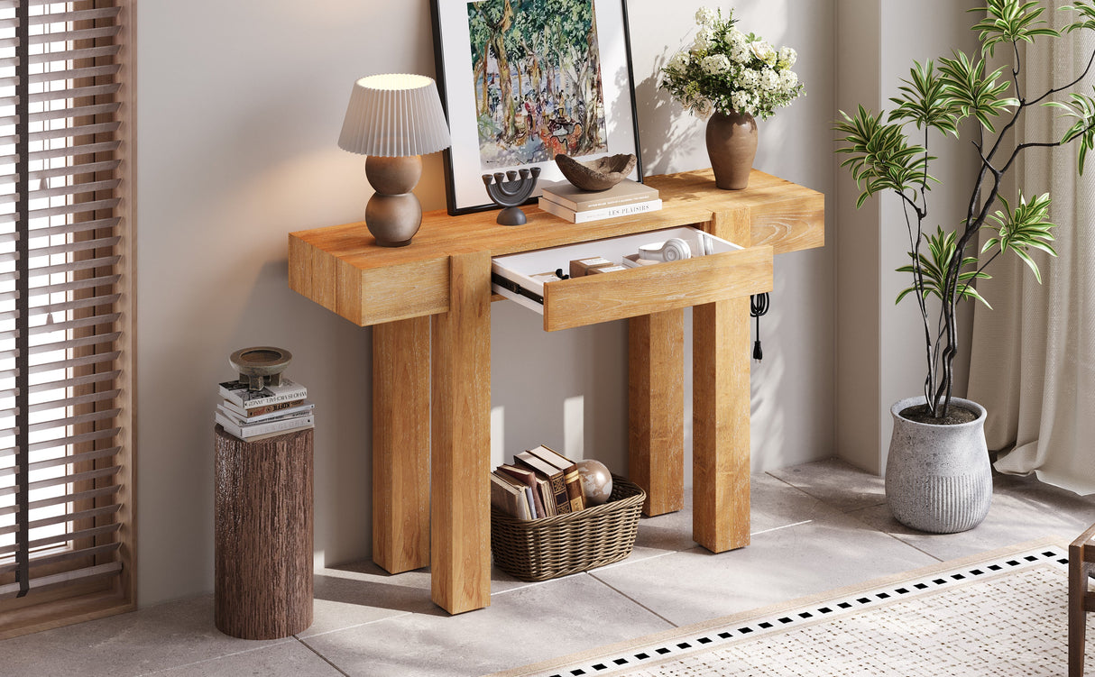 TREXM Rustic Minimalist Console Table with Hidden Drawer