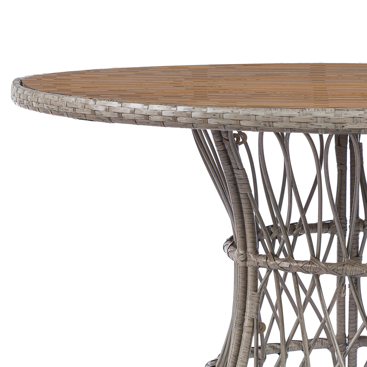 5-Piece Outdoor Dining Set: Brown Round Acacia Wood Table & 4 Brown Wicker Armchairs