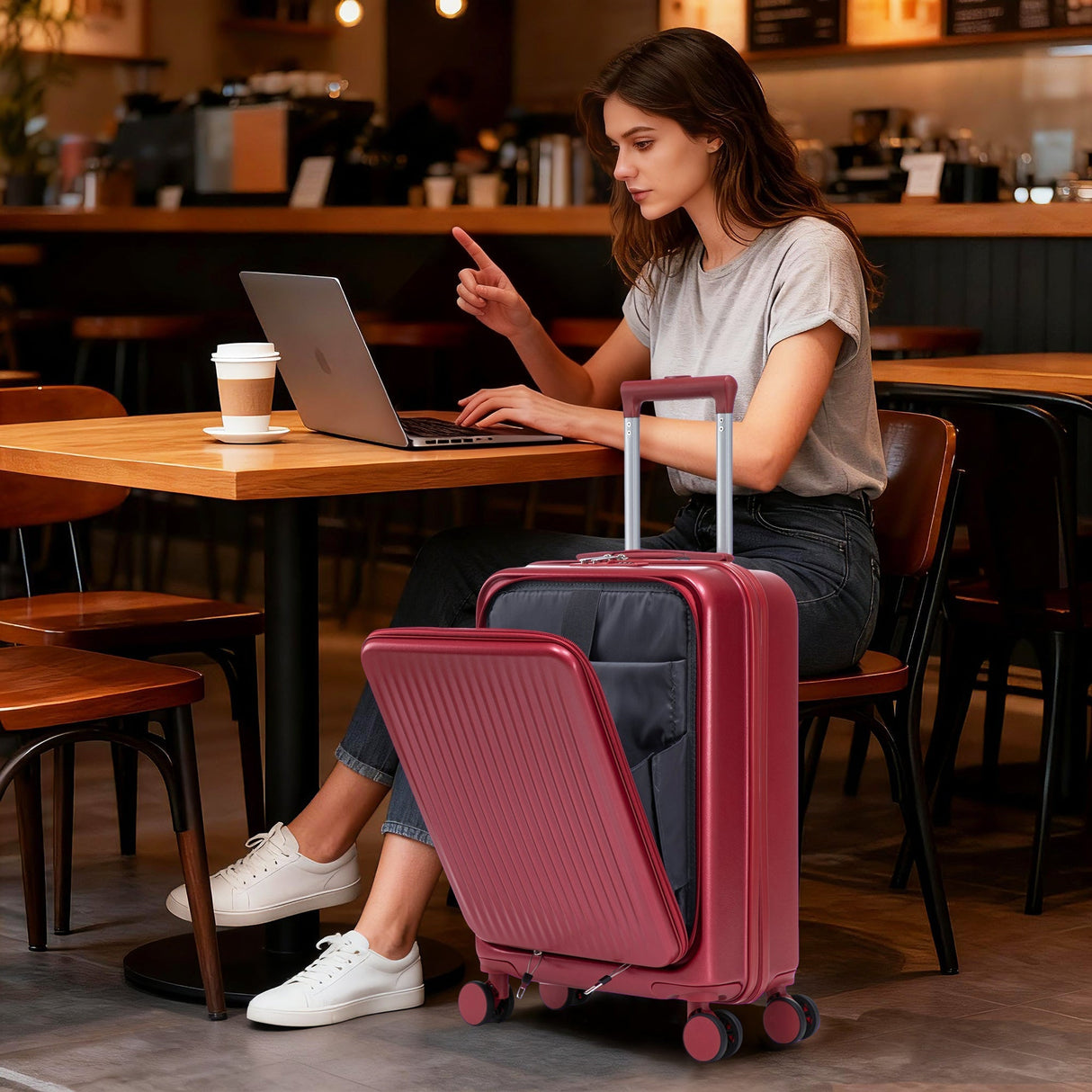 14'/20' 2-Piece ABS Spinner Wheel Luggage Set with Combination Lock and Front Opening Design