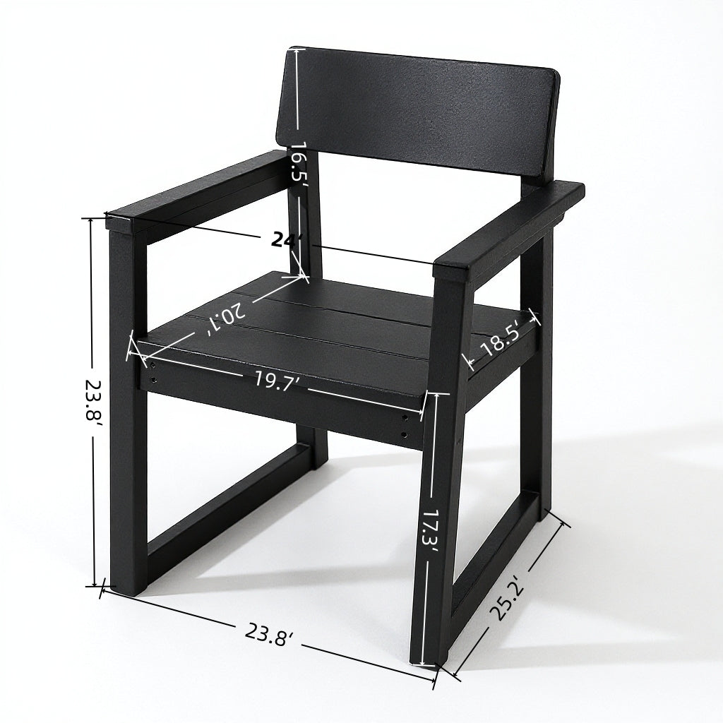 7-Piece HDPE Outdoor Dining Set for 6 – Weather-Resistant Patio Table with Umbrella Hole and 6 Armrest Chairs (Black)