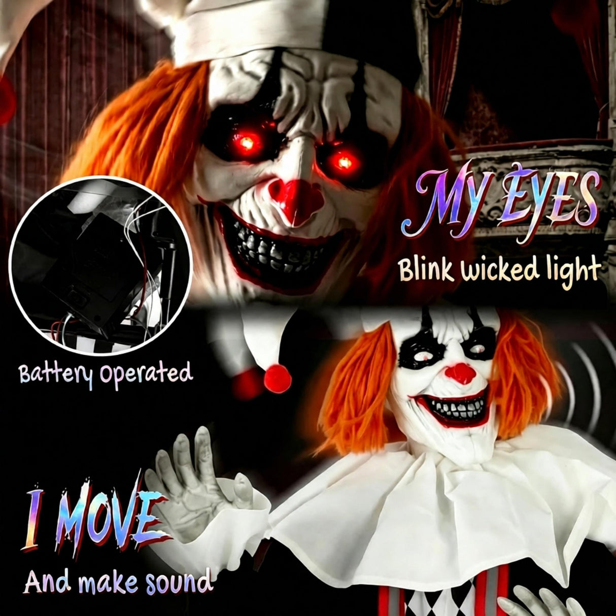Frightening Giant Clown Prop with Realistic Facial Expressions