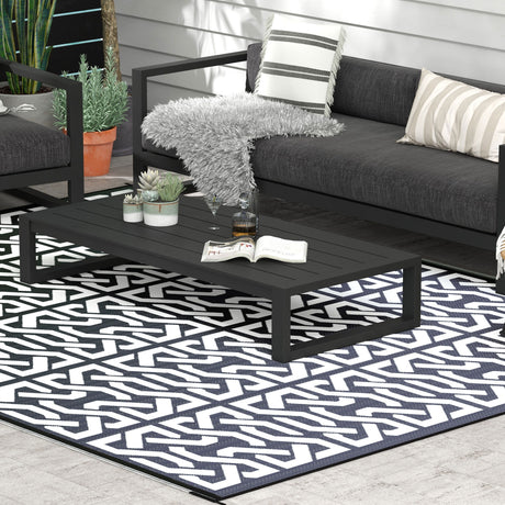 Reversible-outdoor-rug,-9'-x-12'-waterproof-plastic-straw-floor-mat,-black-&-white-chain-Outdoor-Rugs