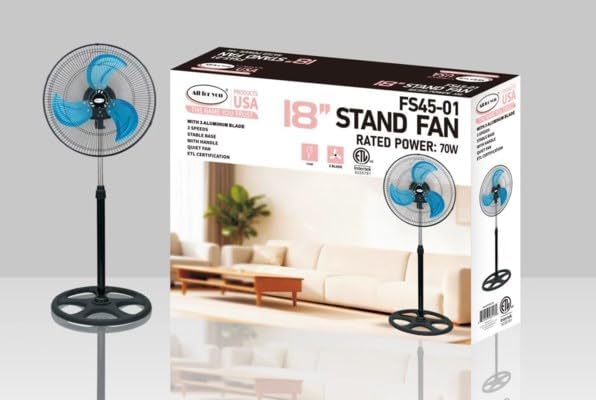 18-Inch Pedestal Stand Fan – 3-Speed Oscillating Fan with 3 Aluminum Blades & Powerful Airflow