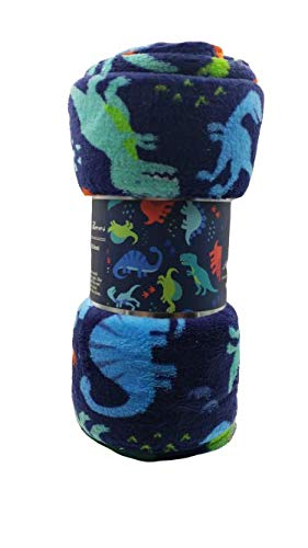 Summertime Whimsy Plush Fleece Kid Throw Blanket (50" x 60") - Dino Time - Soft Dinosaur Throw Blanket - for Boys and Girls and Kids of Any Age