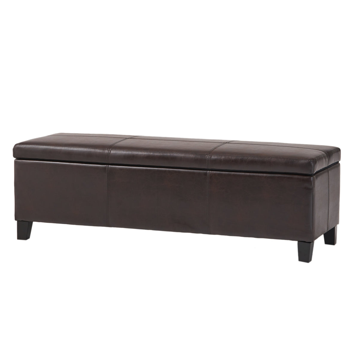 Upholstered PU Leather Storage Ottoman with Solid Wooden Legs