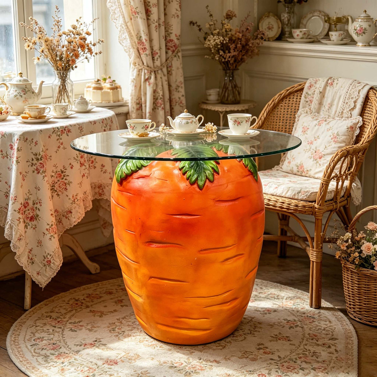 Carrot Shaped Side Table with Glass Top