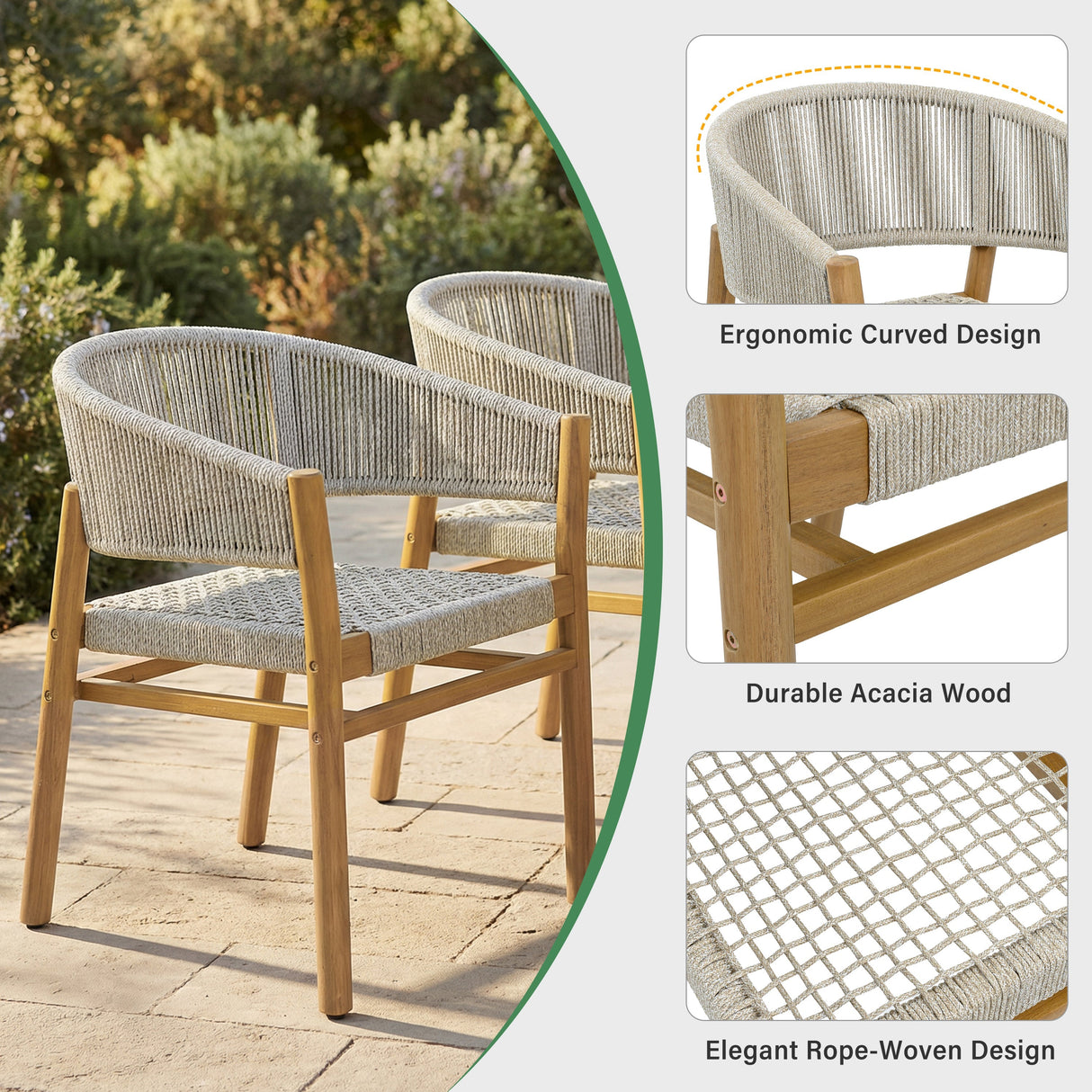 Outdoor Accent Chair Set for 2 Persons