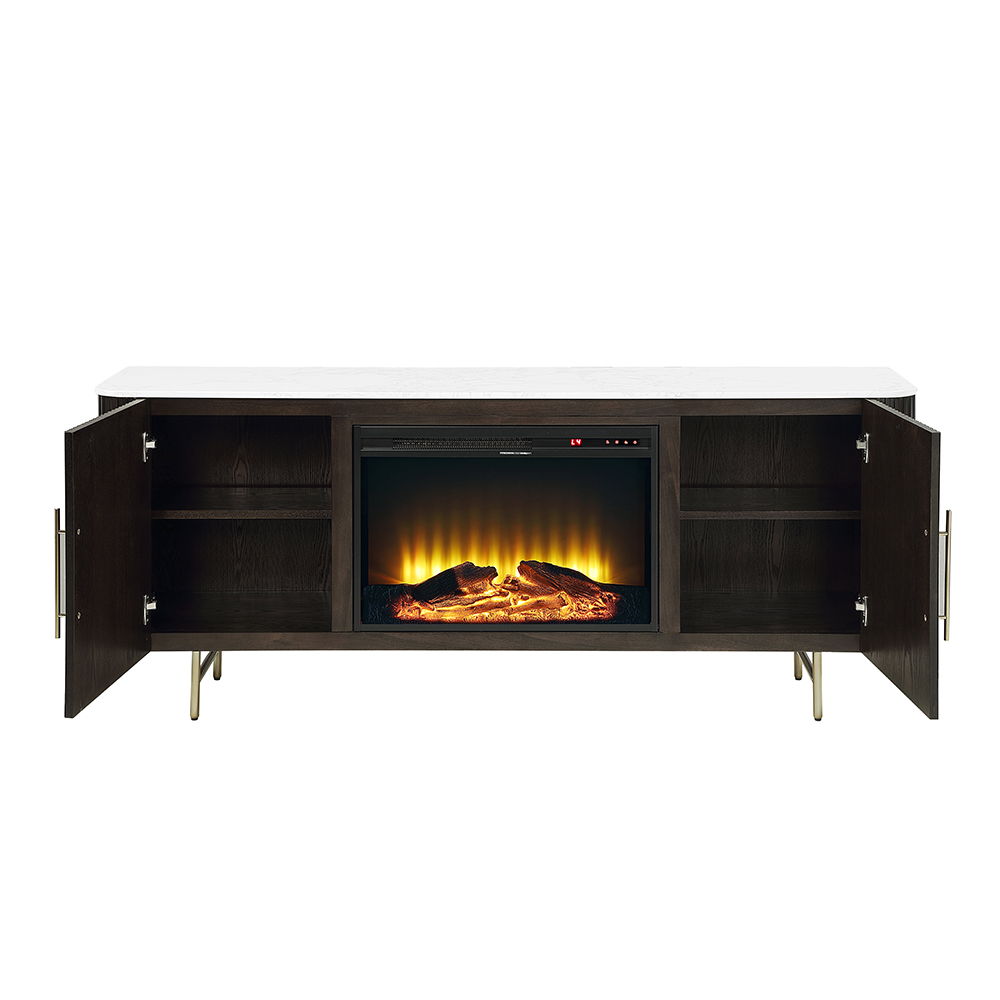 Clayten - Server With Marble Top & Fireplace - White & Espresso