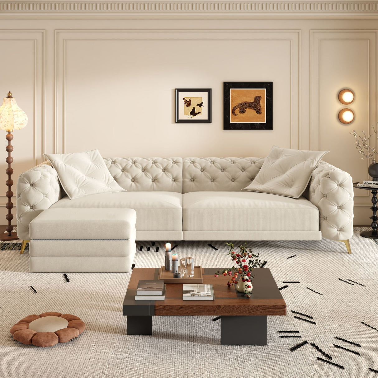 3 In 1 Convertible Sleeper, Deep Seat Pull Out Sofa Bed, Button Tufted