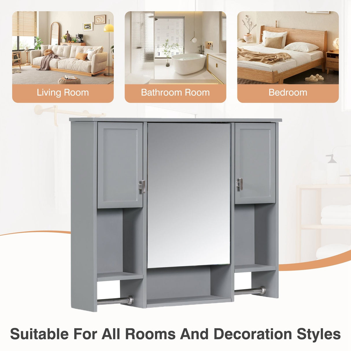 Wall Mounted Bathroom Storage Cabinet With Mirror, Medicine Cabinet With Towel Bar