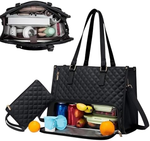 2 in 1 Insulated Lunch Tote with Laptop Compartment 15 Inch Work Bag
