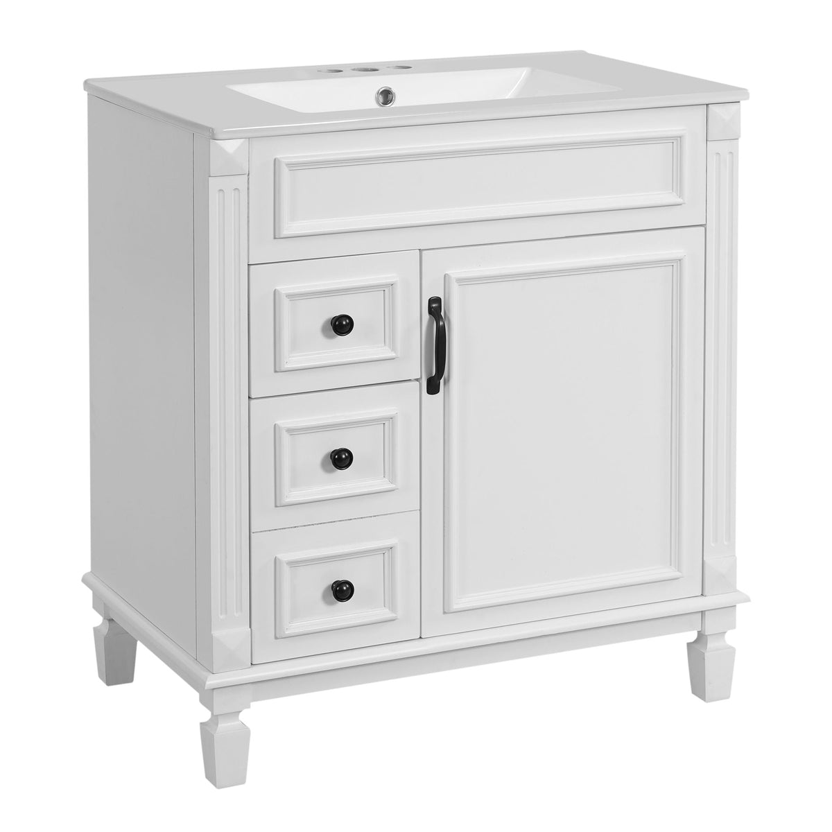 Bathroom Vanity with Ceramic Sink and Storage - White or Blue