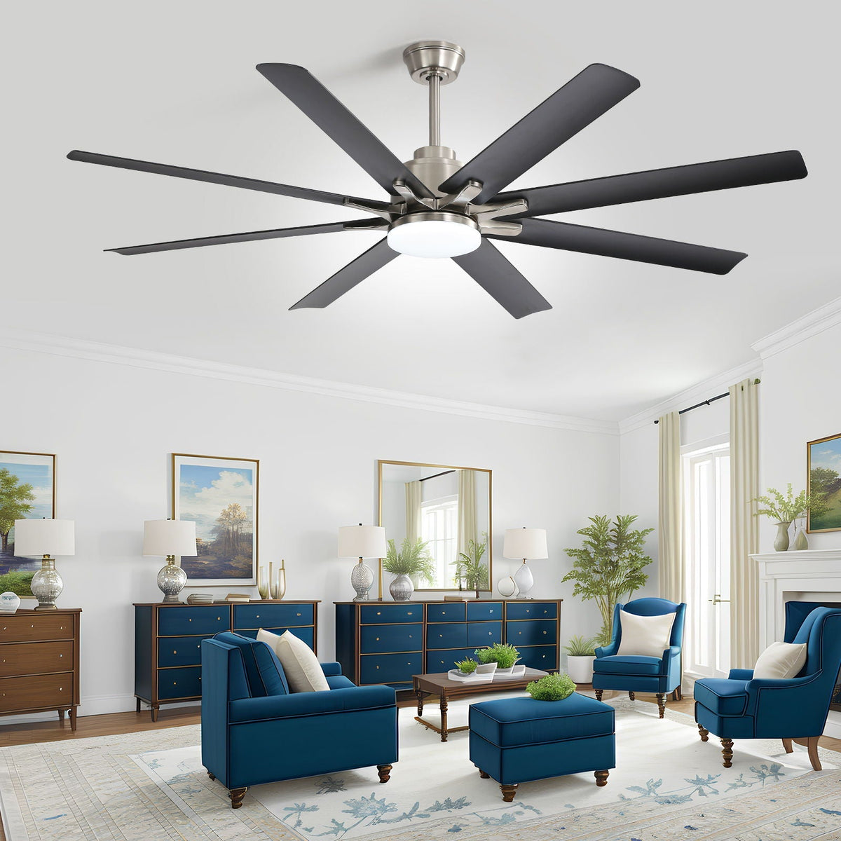 Ceiling Fan with Dimmable LED Light, 8 Blades, Remote Control - Black or White