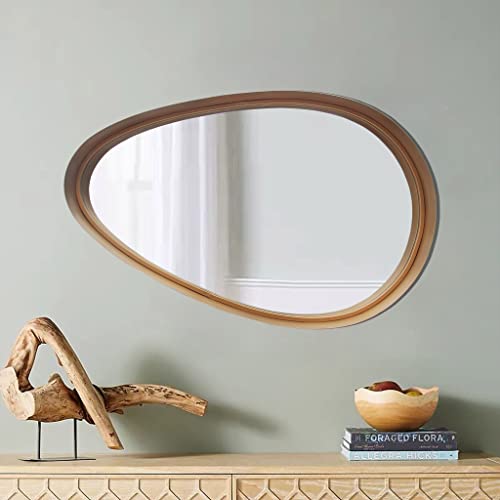 Parisloft-Oval-Wall-Mirror,Metal-Framed-Modern-Mirror-for-Wall,Droplet-Bathroom-Vanity-Mirror,Gold,32x19.75-Mirrors