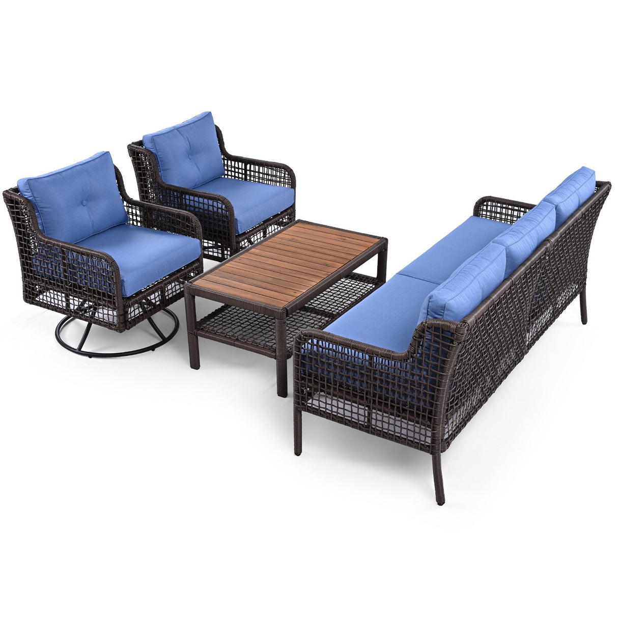 GO 4 Pieces Patio Furniture Set with Swivel Chairs and Outdoor Wicker Sofas